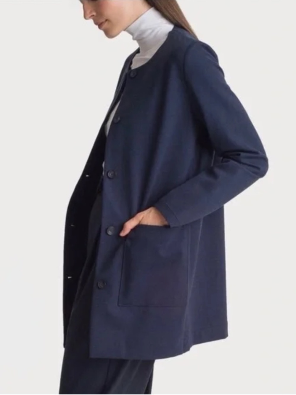 Kit and Ace Collarless Stretch Button Front Traveler Jacket Navy  S
